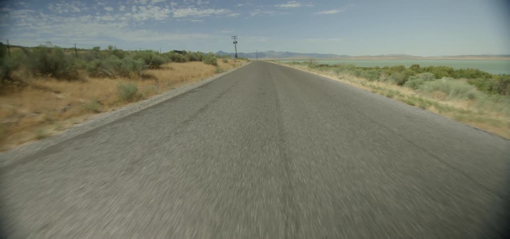 The road is clear surrounded by bushes and grass