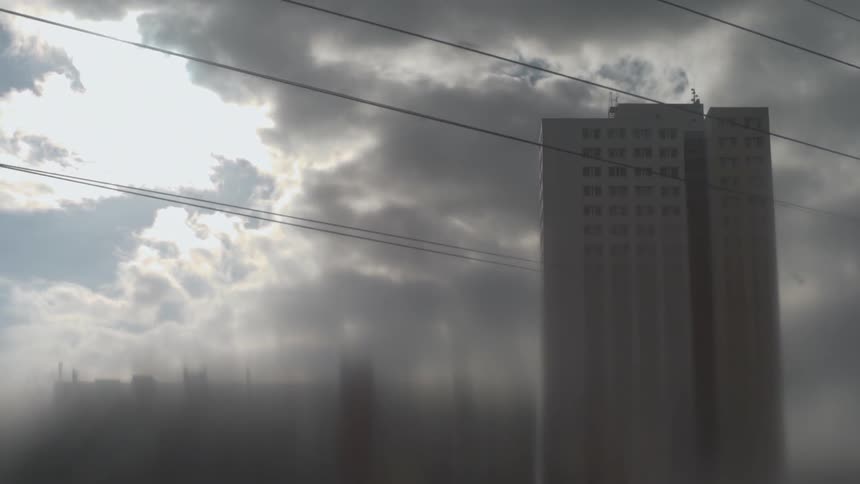 Power lines are in front of these buildings