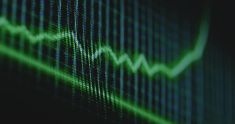 Locked off static extreme macro shot of graph that rises to infinity on vintage display device as symbol for financial success growth and freedom due to successful equity or crypto trading strategy by a stock broker of online exchange finance application