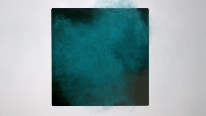 Blue fog flies through a black square