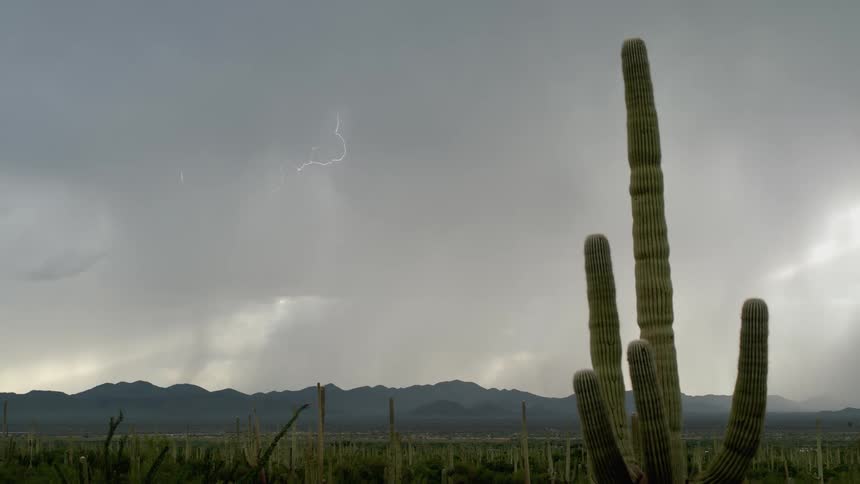Lightning strikes in a cloudy sky