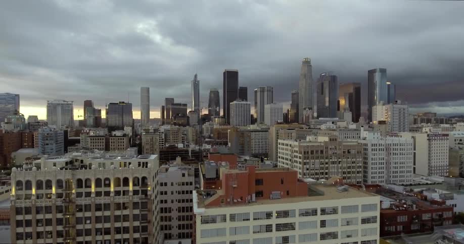Stormy skies over Los Angeles at dusk