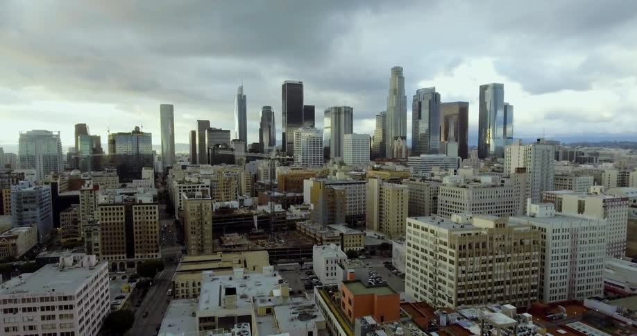Clouds hover over downtown Los Angeles