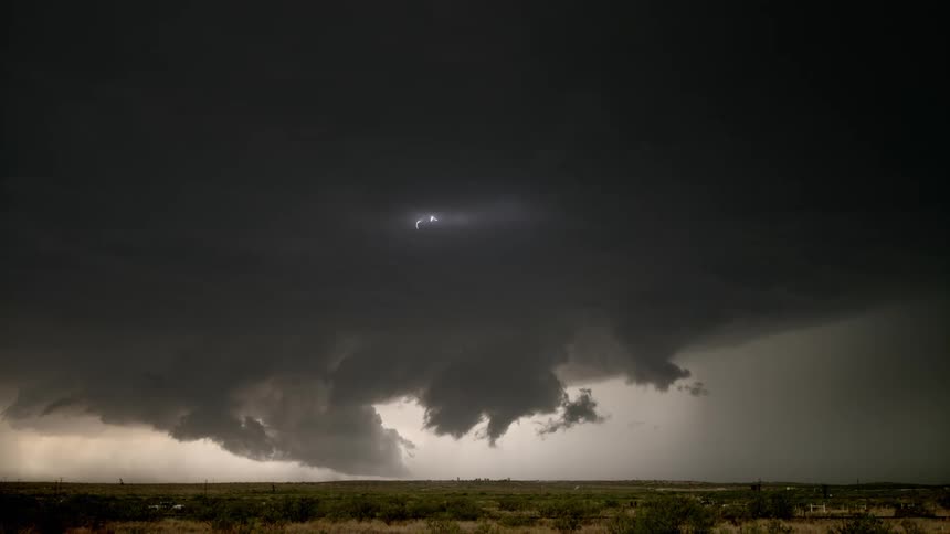 Lightning strikes from a cloudy sky