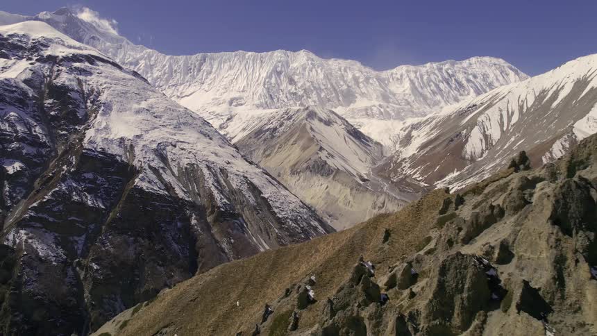 A snow top mountain range on aclear skies day