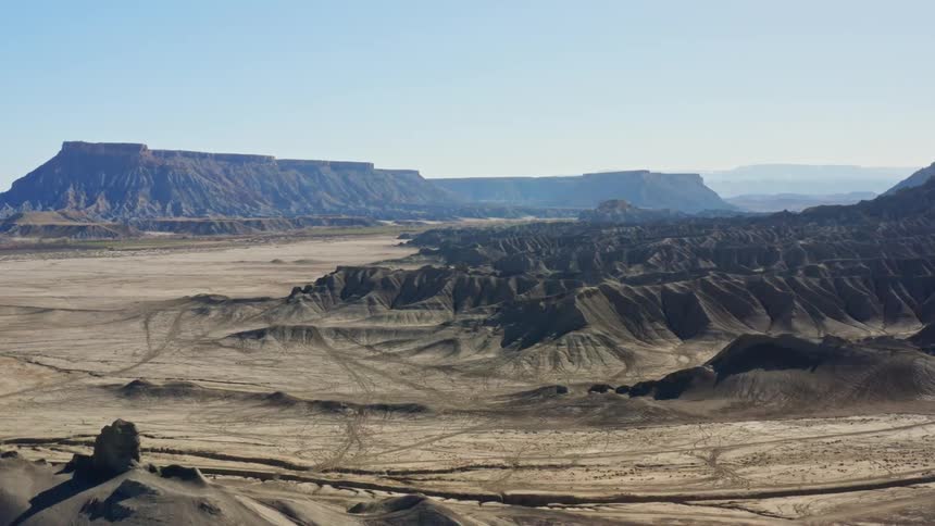 Aerial of hills and mountains in the desert
