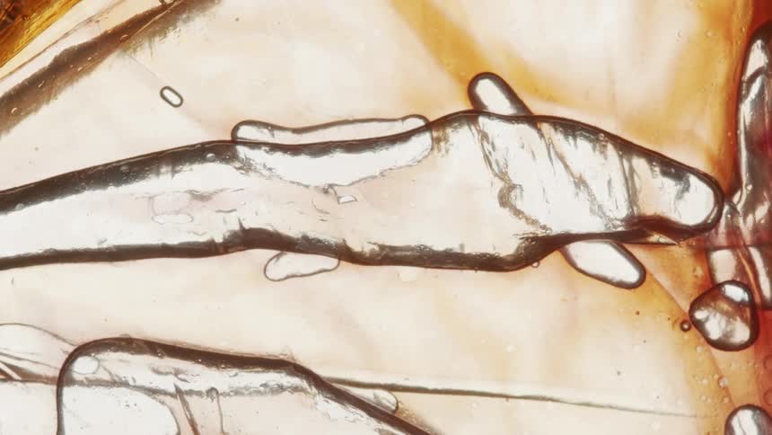 Water flows through frozen ice forming expanding bubbles