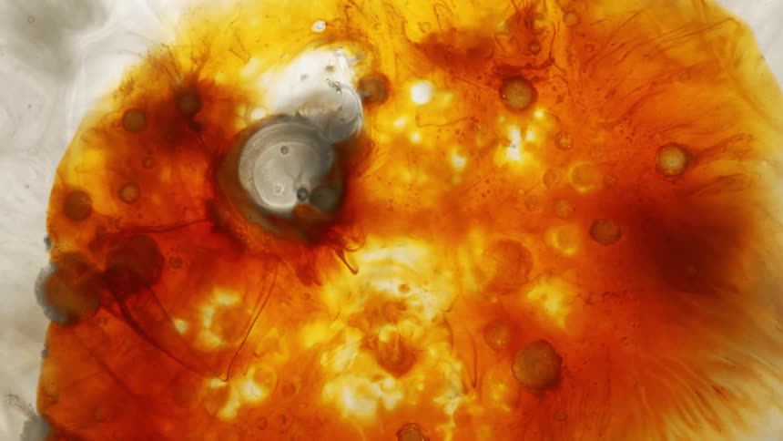 Extreme closeup of bubbles bubbling in a liquid