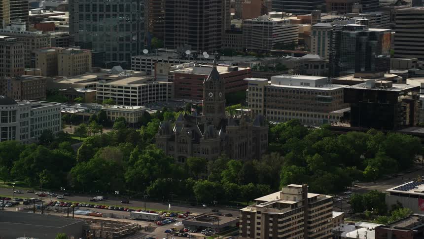 Aerial view of Salt Lake City Hall and downtown Salt Lake City Utah on a sunny day