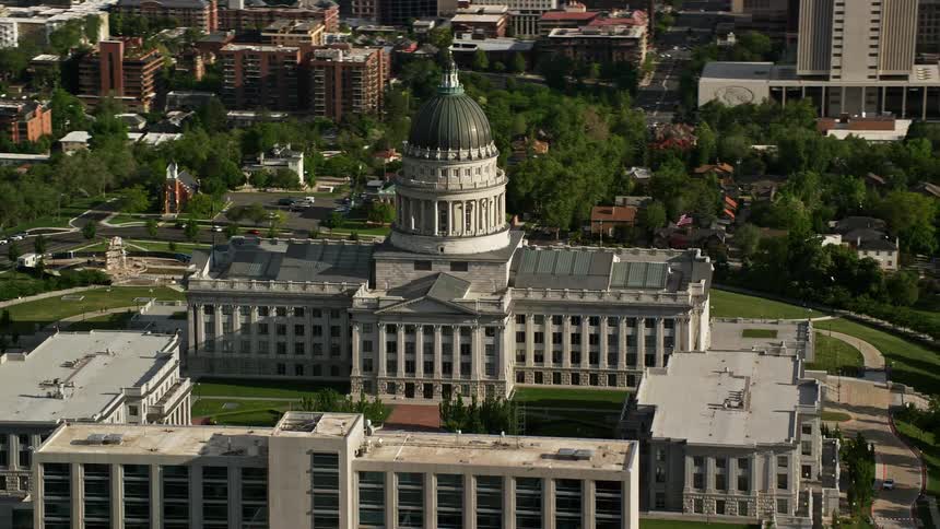 Aerial footage of the Utah State Capitol on Capitol Hill Salt Lake City Utah captured on a sunny day during summer