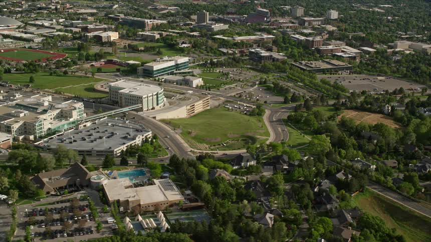 Aerial footage of University of Utah Hospital buildings in Salt Lake City Utah during daytime