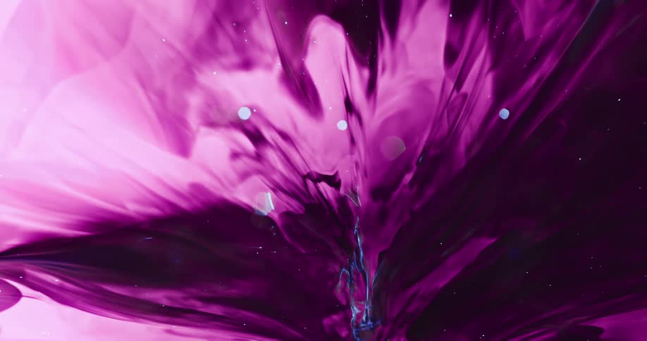 Small explosion within a dense purple liquid with black ink and small sparkling blue bubbles in an abstract manner