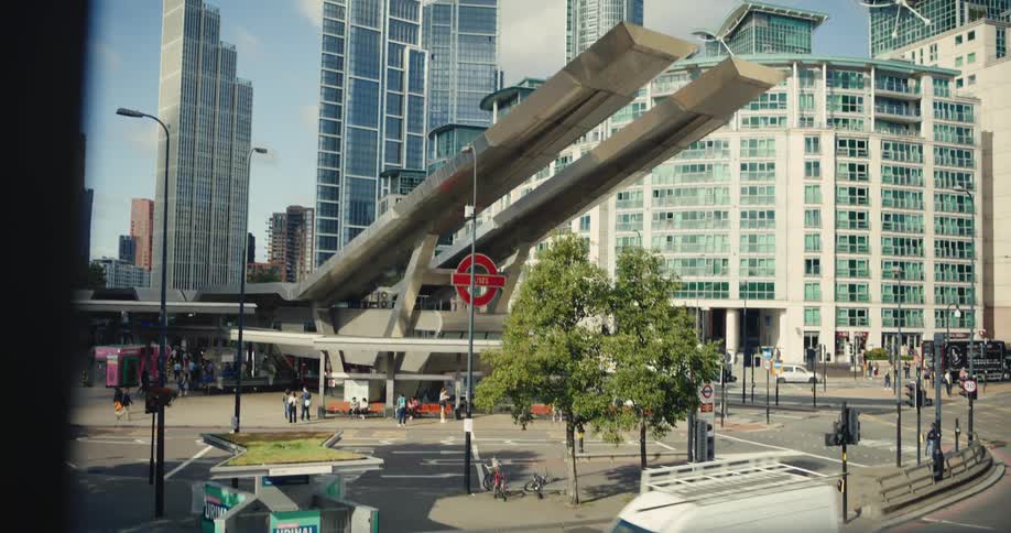 Vauxhall Underground station on a busy sunny day with London's skyscrapers behind