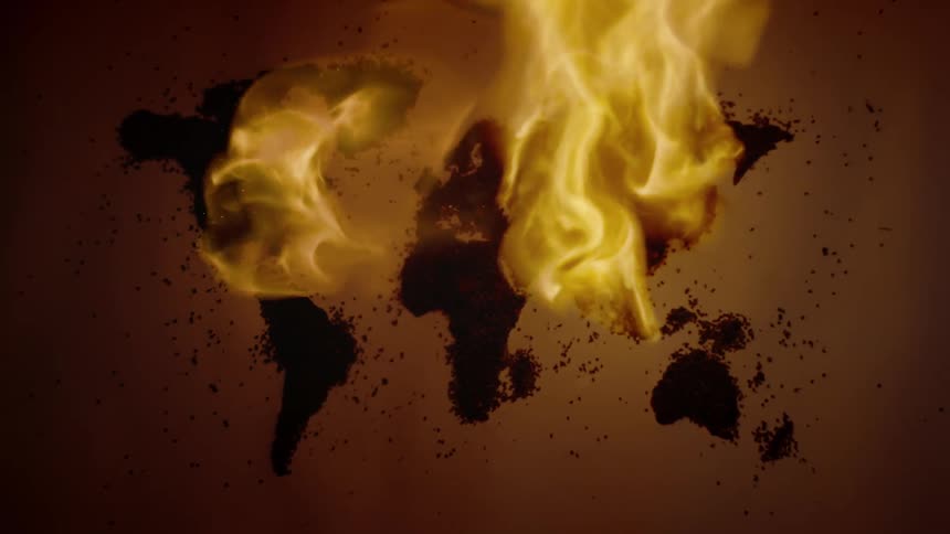 Birds eye view of flames burning