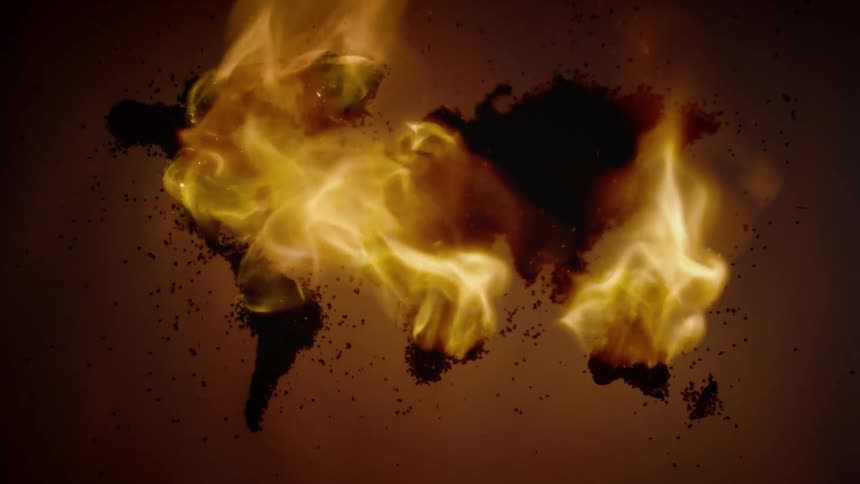 Flames rise up above the surface
