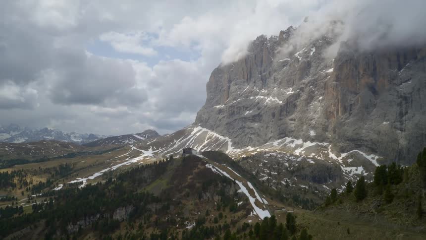 A snowy mountain cliff