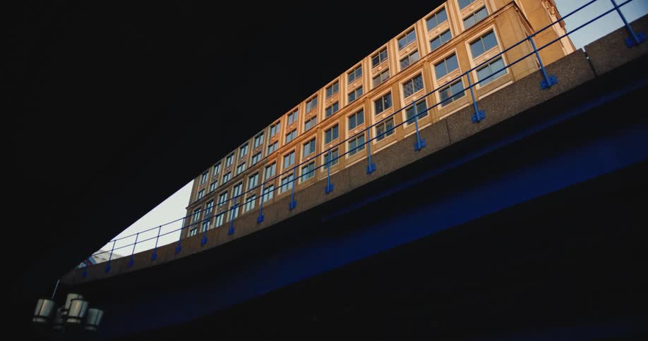 View of a terminal and a massive building with modern architecture