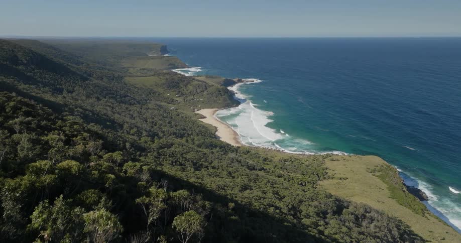 An aerial view of an island covered with trees and surrounded by a sea to the horizon