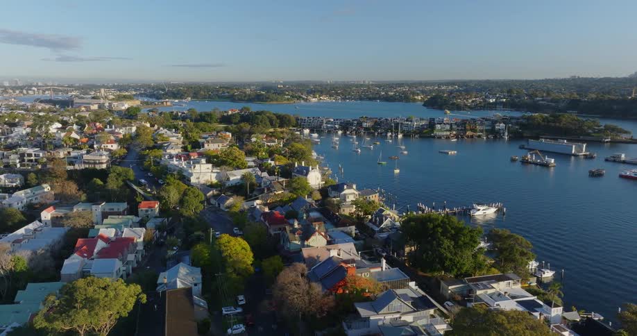 Aerial view of a suburban marina