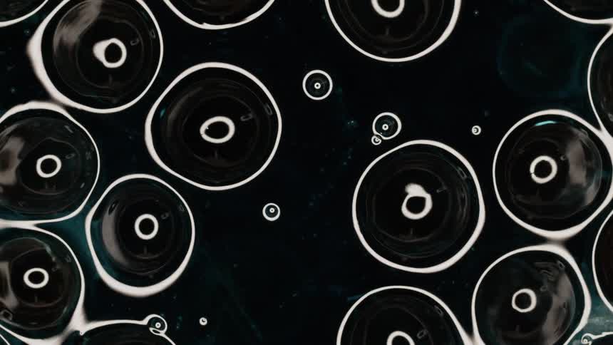 Abstract white bubbles emerging from black surface
