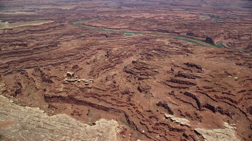 Approaching canyons near the Colorado River in Canyonlands National Park Utah as seen from aaerial footage