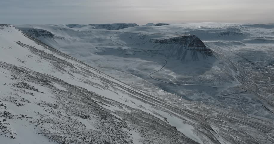 The mountains are covered with ice
