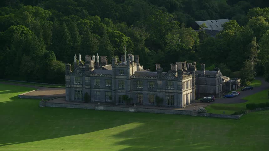 Aerial view of a large monastery amidst nature
