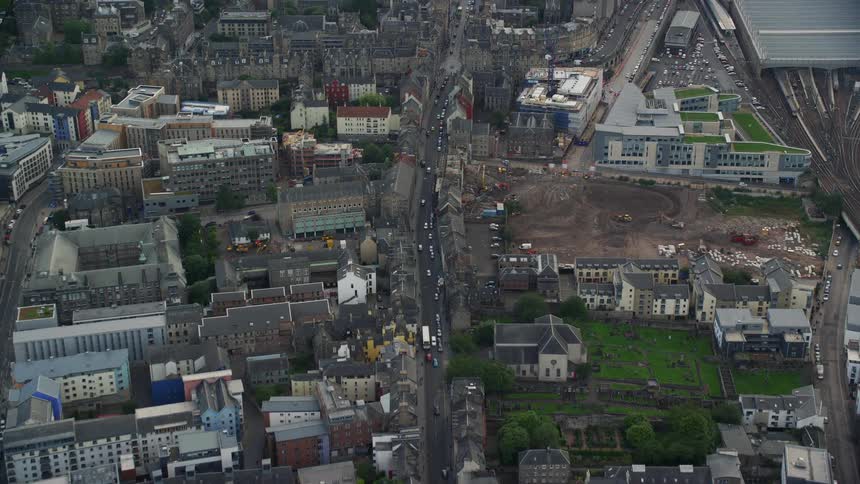 Aerial view of a metropolitan area with public places and residences