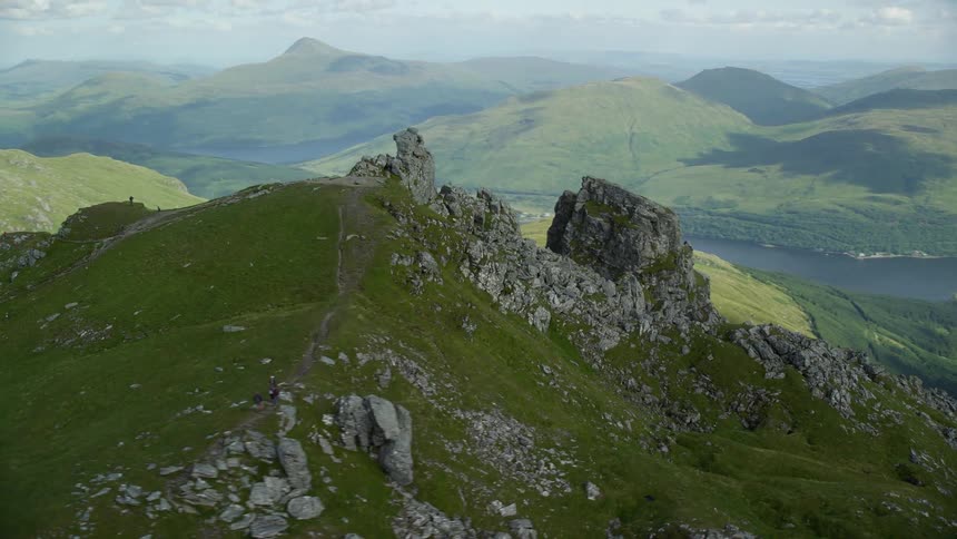 Aerial view of the rocks on the peak of a mountain range