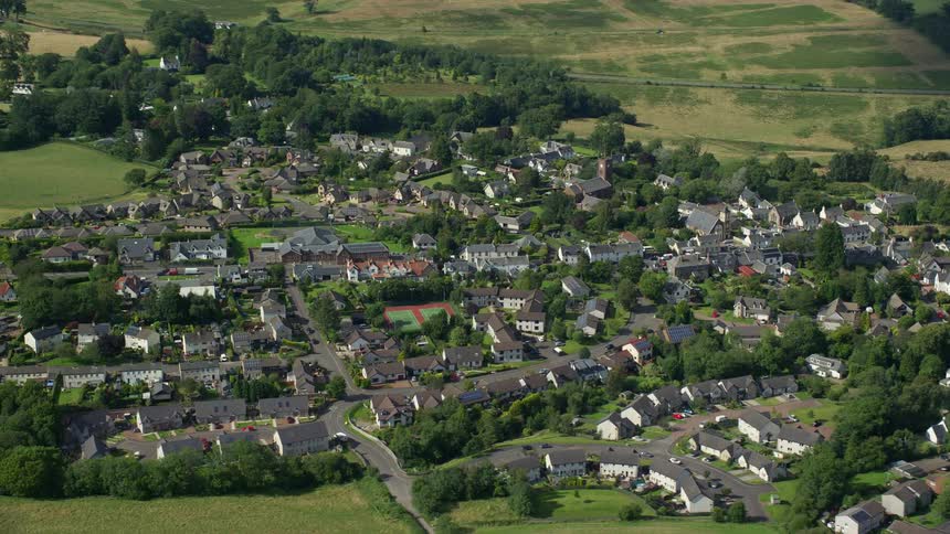 Aerial view of a small town in the countryside