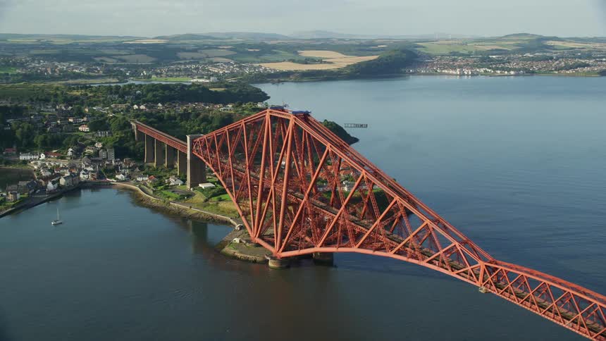 A long bridge runs along a peninsula
