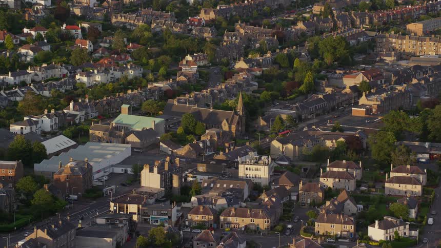 Homes and buildings sit close together in a planned community