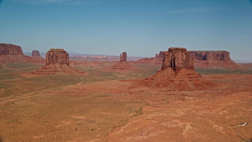 Aerial view of a valley with rock formations