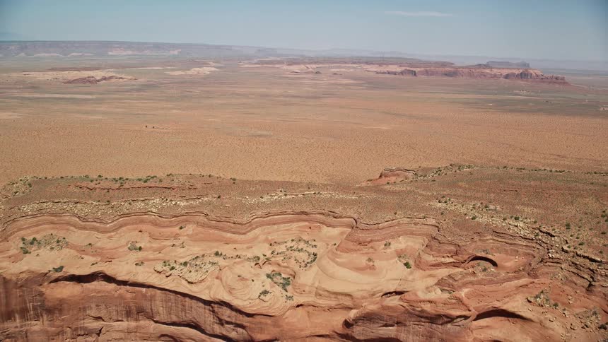 Aerial view of mountains and mesas on the desert badlands