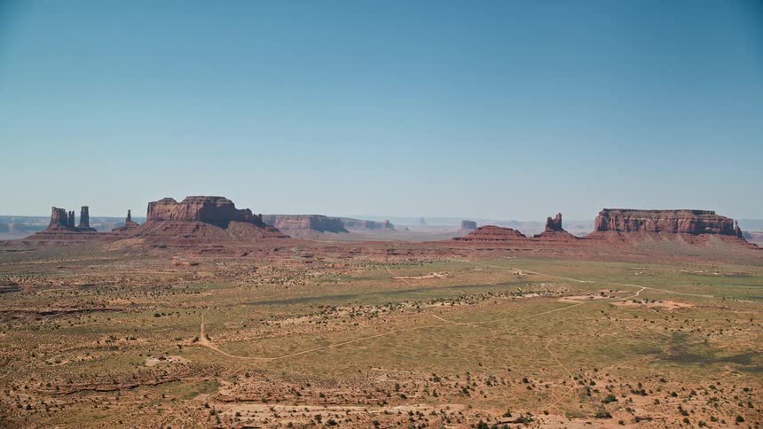 Aerial view of mountains and mesas on the badlands