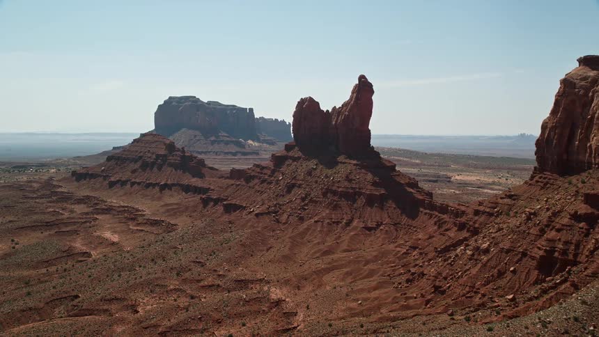 Aerial view of mountains and mesas on the badlands