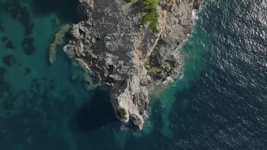 Aerial of a deserted island in the middle of the ocean