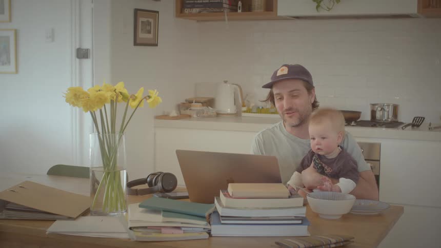 Father and son on a computer call