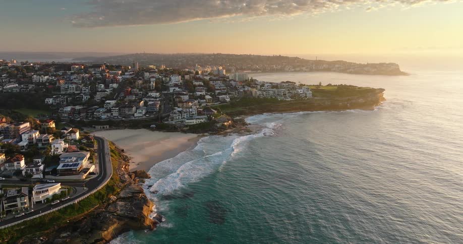 Aerial of an urban city with a paradisiacal beach