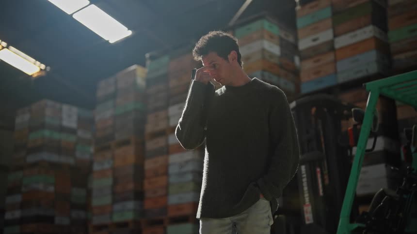 Angry man holding a clipboard inside the factory