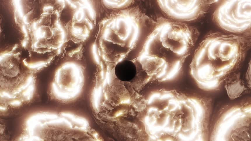 Holes with golden and shiny liquid
