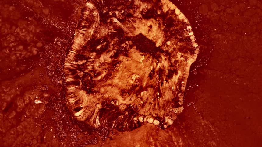 A surface that is exploding and burning with lava