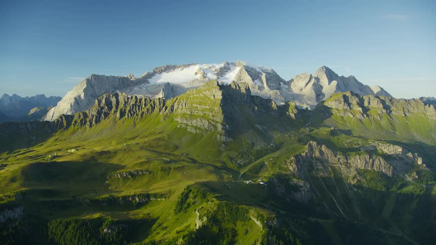 An aerial video of the Marmolada mountain range