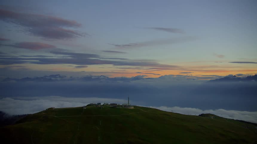 Isolated buildings in the middle of nowhere at sunset