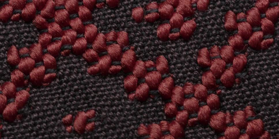 Extreme closeup of red and black embroidery on a garment