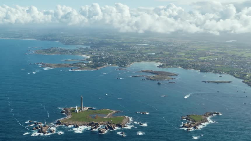 Aerial of scattered islands on a sunny day