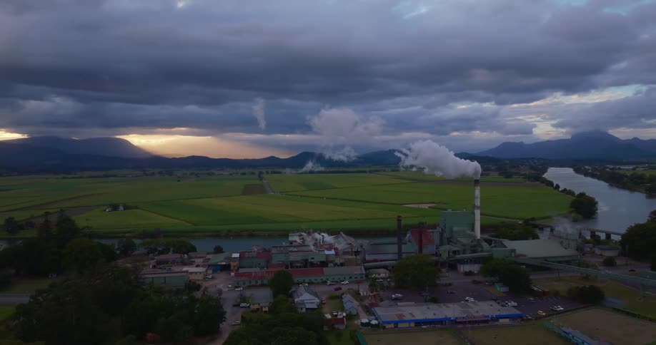 Aerial view of a factory in a rural environment