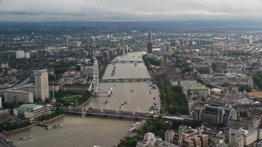 Aerial view of river city and london eye