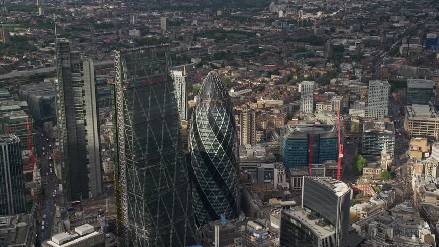 Aerial view of the gherkin building in london