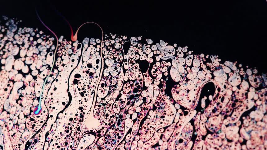 Various formats of colored liquids moving among each other
